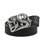 Rocker Textured Italian Leather Belt with Heavy Metal Snake Buckle