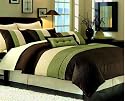 10 PC. MODERN BED IN A BAG SUPER SET CHOCOLATE BROWN W/ MATCHING PILLOWS, QUEEN, GREEN