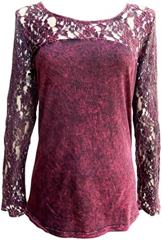 Nature Art Womens Tie Dye Long Sleeve Shirt Sheer Mesh Lace Embroidered Top