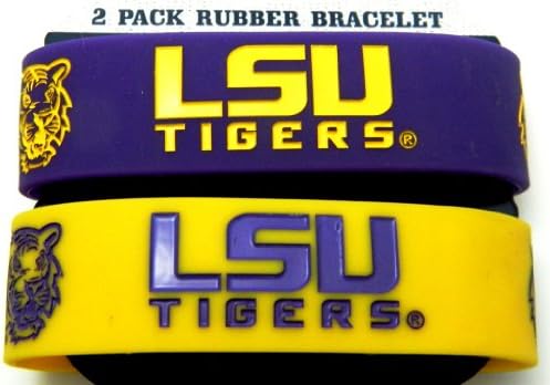 LSU Tigers Ncaa Football Silicone Rubber Wrist Bands Bracelets Set of 2