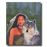 Native American Indian Girl And Wolf Wolves Animal Picture Art Print