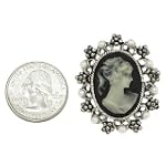 Antique Silvertone and Faux Pearl Cameo Brooch Pin