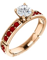 14K Rose Gold Round Cut Diamond and Ruby Ring -- LIFETIME WARRANTY