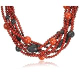 Sterling Silver 8-Strand Dyed Red Coral & Lava Necklace, 19.5"