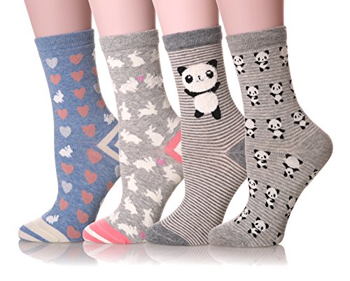 Dosoni Girl Novelty Cartoon Animal Lovely Cute socks 4 packs-Gift Idea (Panda/Blue, free size)