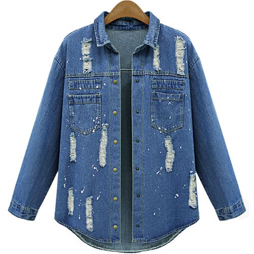 (イイネショップ) eeNeshop ダメージ加工 ビンテージ ペイント デニム シャツ