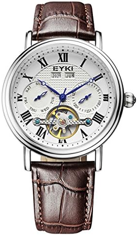 Alienwork Eyki Automatic Watch Self-winding Multi-function Mechanical Tourbilon-Style stylish Leather white brown YH.W8830-02