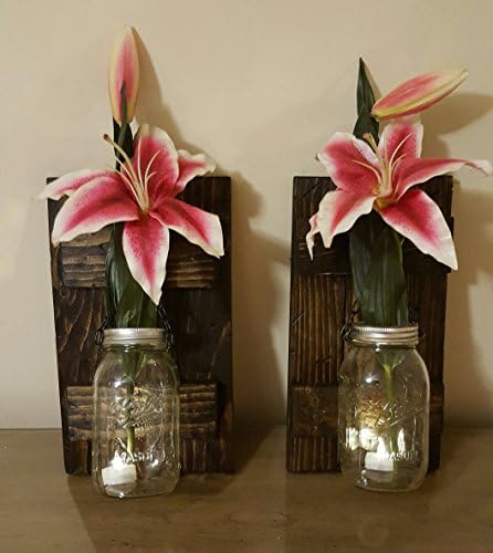 Pair (2) of Re-Purposed Wood Shutter Style Mason Jar Candle/Vase wall decor