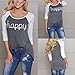 Fedi Apparel Womens 3/4 Sleeve Crew Neck Blouse Loose Tee Shirt Tops Letter Print Tee,Grey,X-Large