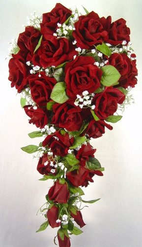 Red Silk Rose Cascade - Wedding Bouquet