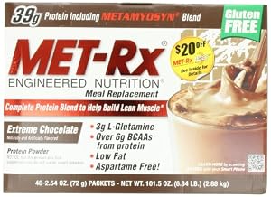 MET-Rx Meal Replacement powder boxed - Extreme Chocolate, 72 grams, 40-Count Packets Box