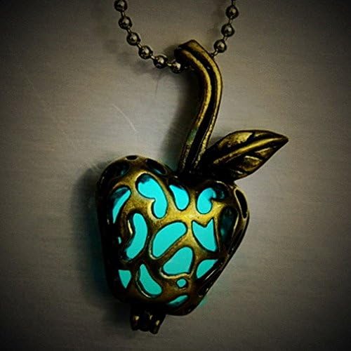 Jewelryfinds Ancient Bronze Hollow Apple With Blue Luminous Ball Necklace