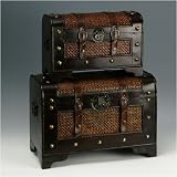 Set of Two Antique Wicker and Solid Wood Trunk Boxes
