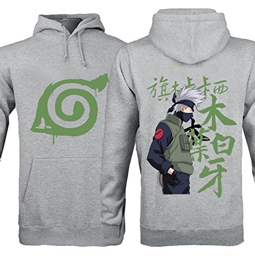 Fly Costume Naruto Flag Wood Kakashi Cosplay Cloth With Soft Nap Hoodies (XL, Gray)
