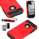 ATC Red Armor Defender Hybrid Silicone/PC Case Skin for iPhone 4 4s + Free Screen Protector & Stylus