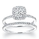 1.00Carat Total Cushion Cut Bridal Set Diamond Ring with 0.50 Carat Center GIA Certified Anniversary Engagement Ring in 14k Gold