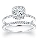 1.00Carat Total Cushion Cut Bridal Set Diamond Ring with 0.50 Carat Center GIA Certified Anniversary Engagement Ring in 14k Gold