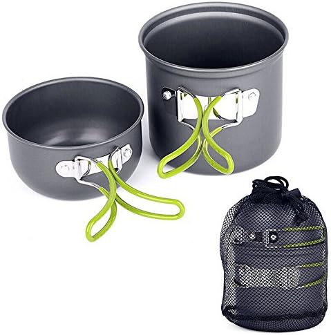 TopBox 2 in 1 Multilayer Aluminum Stackable Pot,Outdoor Camping Pan Hiking Cookware Backpacking Cooking Picnic Bowl Pot Pan Set of 2 PCS,Portable with Foldable Handle