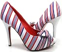 Red White Blue Patriotic Stripes! Satin Peep-Toe Pumps Bows