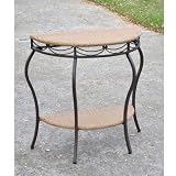 Valencia Resin Wicker / Steel Two Tier Half Moon Wall Table (Matte Brown) (30H x 30W x 15D)