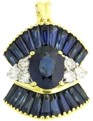 Natural Diamond 18K Yellow Gold Blue Sapphire Pendant [P0002]