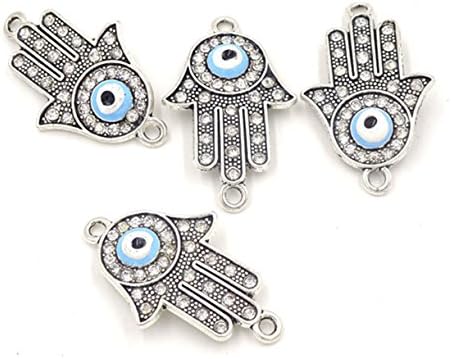 Hand of Fatima Hamsa Hand Rhinestone Connector Charms Jewelry Findings 10PCs 35.5x22mm