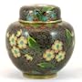 Vintage Antique Pre-Owned Black Cloisonne Ginger Jar with Floral Design; 3-3/4" High by 3-5/8" Diameter