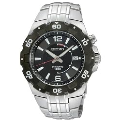 SEIKO Men's 10 ATM Stainless Steel Kinetic Watch with Black Dial. Model: SKA445P1
