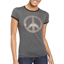 Realitee Women's Short Sleeve Peace Rhinestuds Scoop Tee