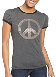 Realitee Women's Short Sleeve Peace Rhinestuds Scoop Tee