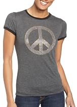 Realitee Women's Short Sleeve Peace Rhinestuds Scoop Tee