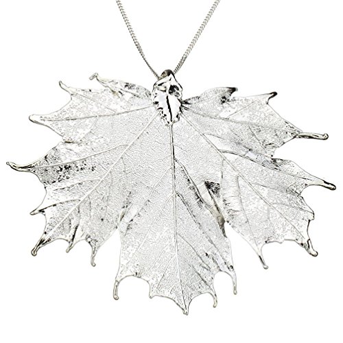 Silver Plated Sugar Maple Leaf Pendant Sterling Silver Curb Chain Necklace, 20″