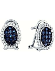 0.34 cttw 10k White Gold Oval Shaped Earrings Blue Diamond Oval Shaped Earrings (Real Diamonds: 1/3 cttw)