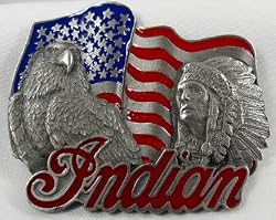 Indian American Flag Enamel Motorcycle Pewter Belt Buckle