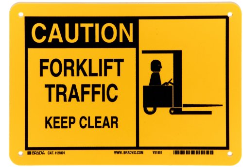 Brady 21801 7 Height, 10 Width, B-401 Plastic, Black And Yellow On White Color Alert Sign, Legend Caution, Forklift Traffic Keep Clear (With Picto)