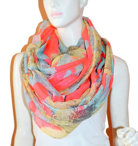 SCARF_TRADINGINCÂ® FloralLight Weight X-large Infinity Scarf (Coral)