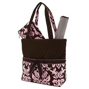 Belvah Quilted Damask 3pc Diaper Bag (Brown/ Pink)