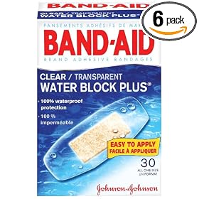 Band-Aid Brand Adhesive Bandages, Clear Water Block Plus, 30-Count Bandages (Pack of 6)