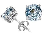 3.00 cttw Round 7mm Simulated Aquamarine Earring Studs in 925 Sterling Silver