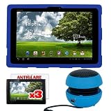 Produkt-Bild: Premium 3-Pack Anti-Glare Displayschutz + blaue Silikon tasche skin + blauer Mini Hamburger Lautsprecher f&uuml;r ASUS Eee Pad Transformer TF101 Tablet
