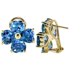 14k Gold French Clip Earrings with Genuine Blue Topaz by 