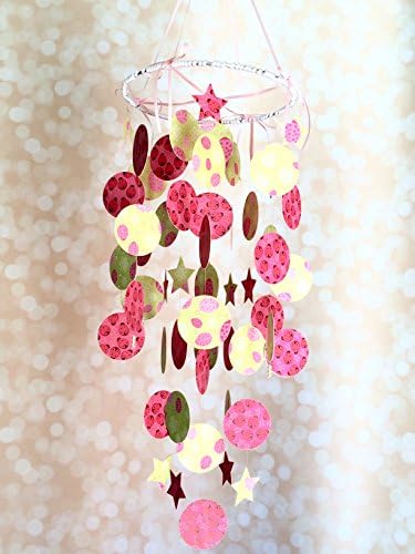 Baby Decor - Baby Mobile Paper pink, red and lime green for nursery, office or home - Ladybug theme. By Liz Taylor Designs.