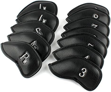Craftsman Golf 12pcs Black Pu Leather Waterproof Golf Iron Headcover Set Head Covers for Left Handed LH Irons