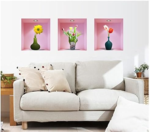 3D Bottle Flowers DIY Wall Art Decoration Home Decor Mural PVC Wall Sticker Removable for Bedroom Sitting Room