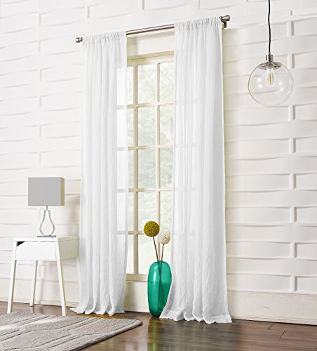 No. 918 Tayla Crinkled Sheer Rod Pocket Curtain Panel, 50 x 84 Inch, White