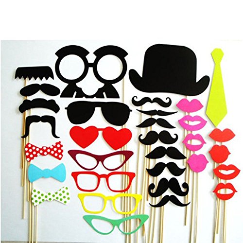 Christmas Decoration Colorful Photo Booth Props Set of 32 Mustache On A Stick Wedding Party Photobooth Funny Masks Bridesmaid Gifts for Wedding Decoration (32pcs Colorful Props)