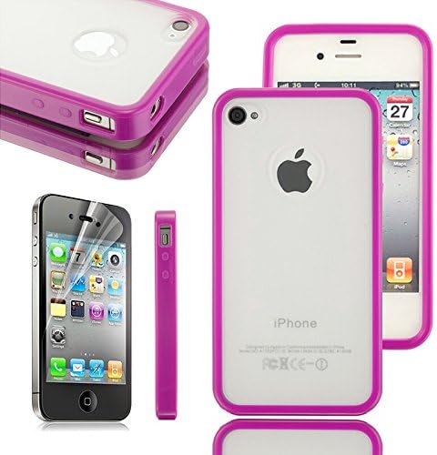 iPhone 4 case, iPhone 4S case, Moreyoulike Shock Resistant Glossy TPU Gel Soft Case with Hard Matte Clear Cover with Free Screen Protector (Bumper_Purple)