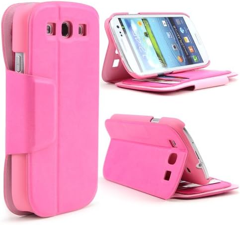 Pink iRoo Faux Leather Diary Flip Cover Hard Case w/ ID Slots & Magnetic Closure For Samsung Galaxy S3
