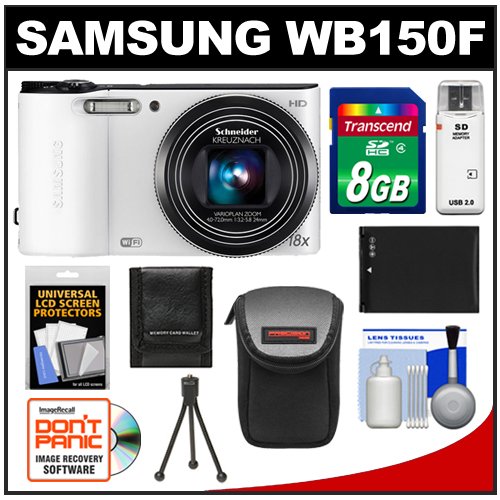 Samsung WB150F Smart Wi-Fi Digital Camera (White) with 8GB Card + Battery + Case + Tripod + Accessory Kit