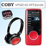 Coby MP620 4G Radio MP3 & Video Player With 1.8 In LCD Red Bundle